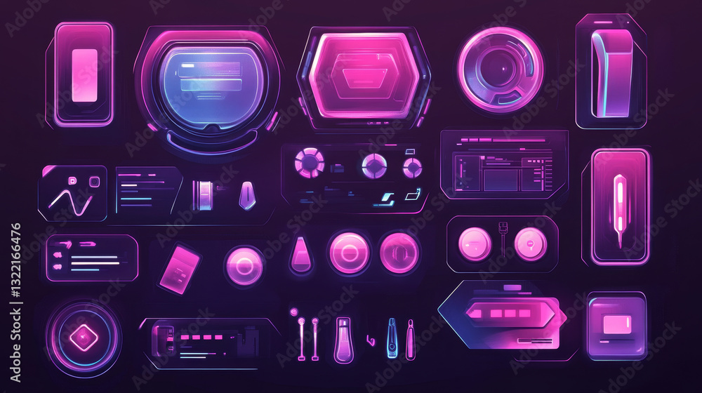Poster game frame. streaming interface elements, button icon frame futuristic layout asset, hud live broadc