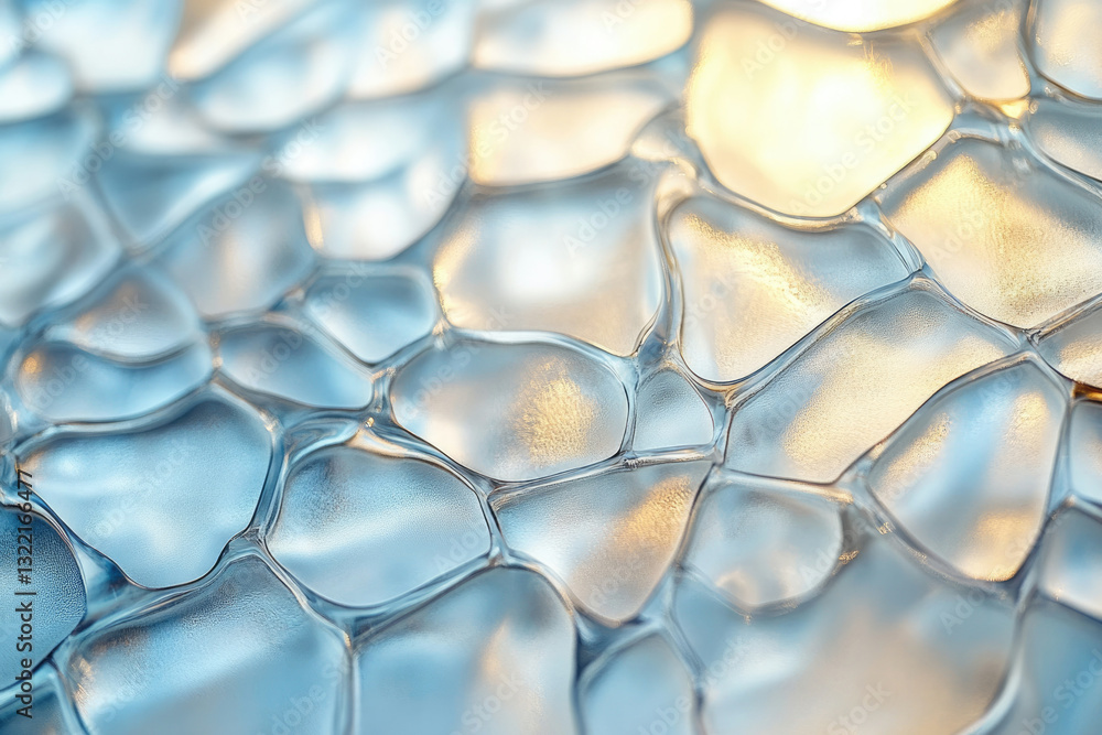 Poster abstract close-up of a textured surface resembling interconnected bubbles or cells, with a soft, lig