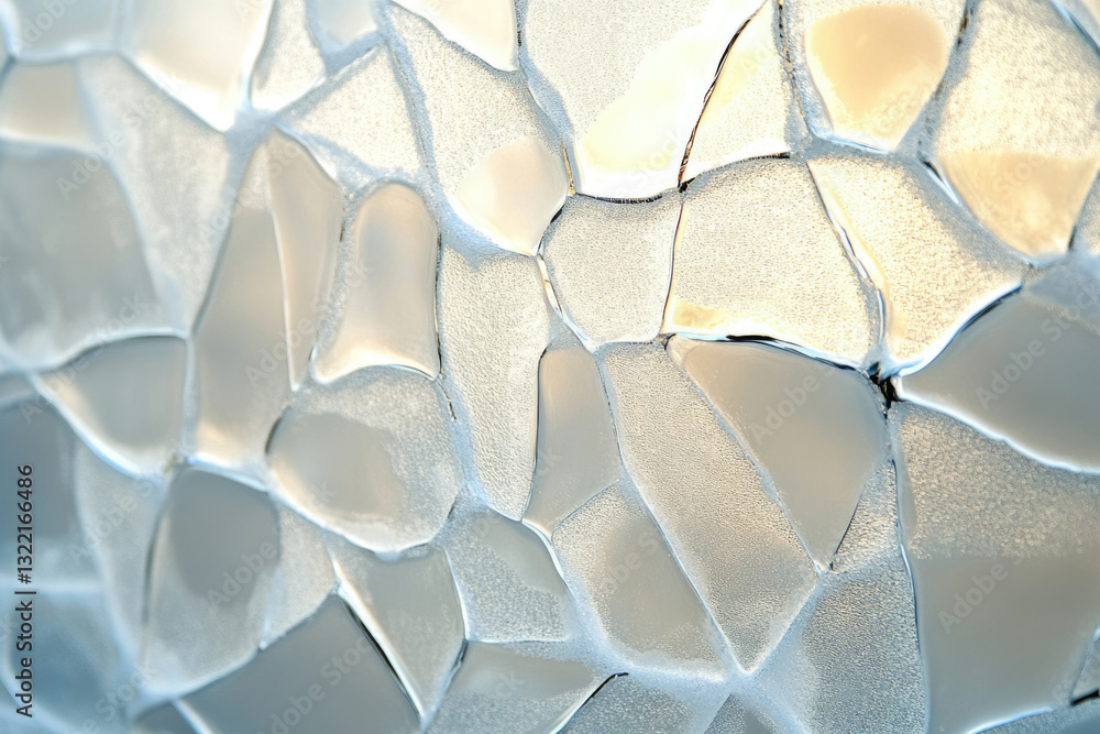 Poster Abstract image of textured glass with irregular shapes and light reflections.