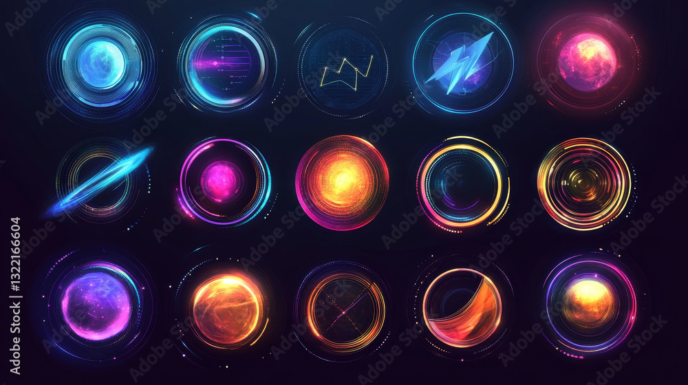 Poster callout shapes. futuristic infographic elements with hologram labels, sci fi tech radar menu callout