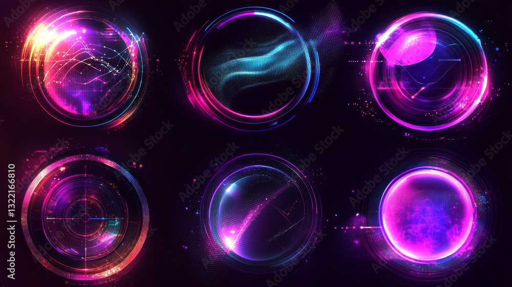Poster callout shapes. futuristic infographic elements with hologram labels, sci fi tech radar menu callout