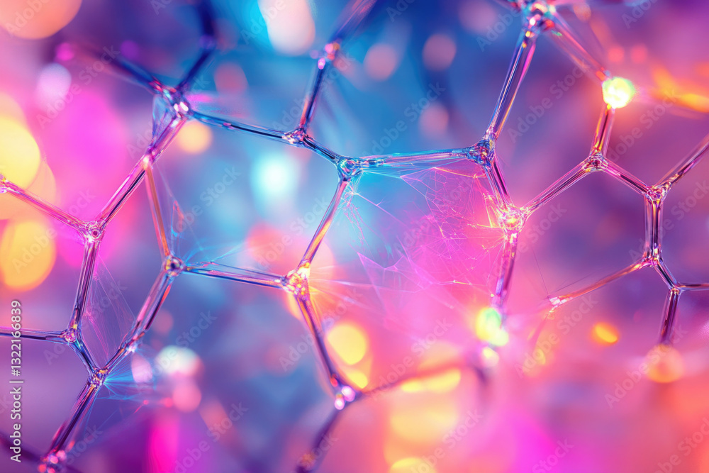 Poster abstract close-up of vibrant soap bubble film with iridescent colors and geometric patterns.