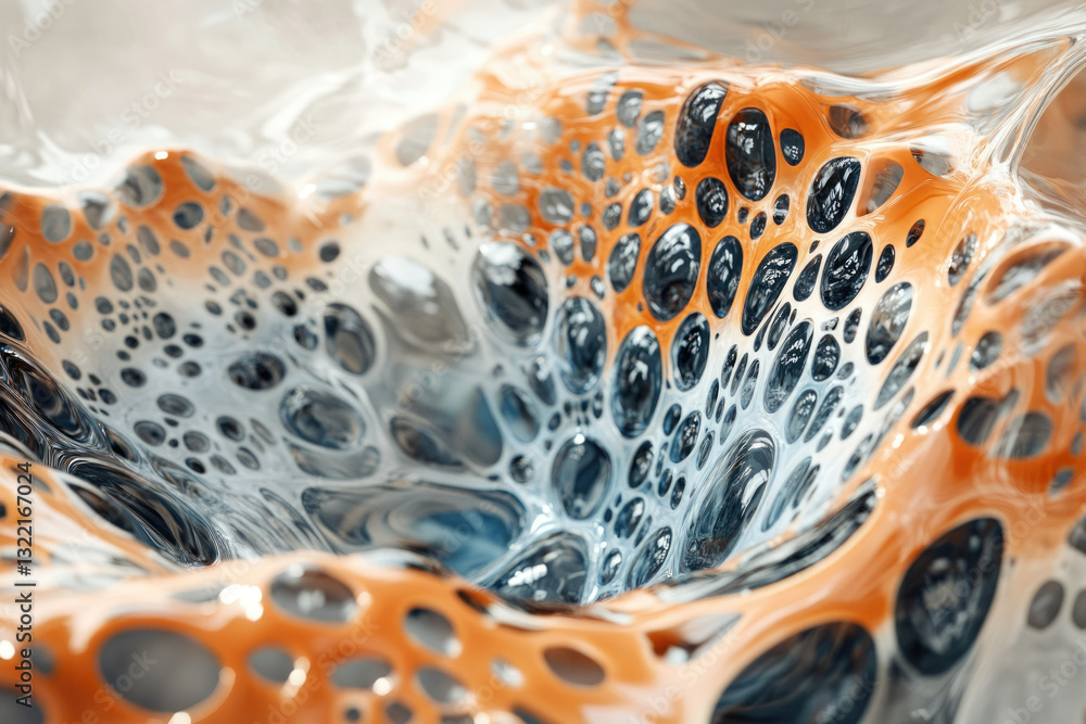 Poster abstract fluid art with swirling orange and grey patterns, creating a mesmerizing, organic texture.