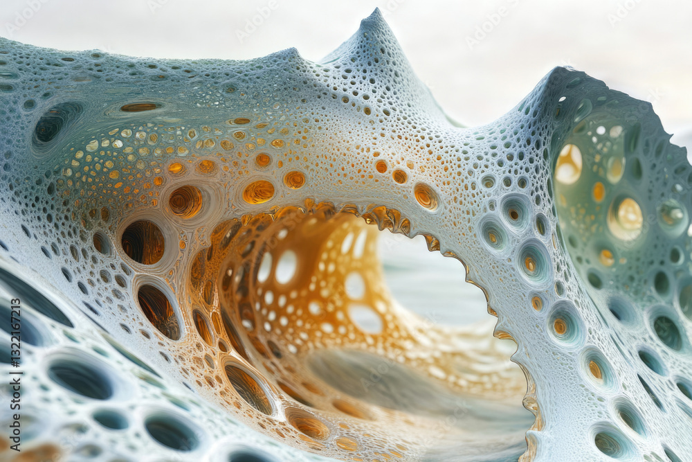 Aufkleber abstract 3d render of a porous, organic-like structure with a cave-like opening, featuring intricate