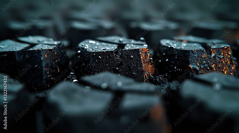 Poster macro shot of wet computer keyboard keys in dark moody lighting with water droplets and dramatic sha