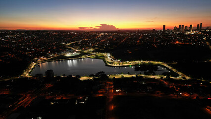 Fototapeta premium night aerial view of Olarias Lake in the city of Ponta Grossa in Paraná, Brazil
