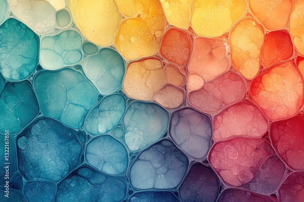 Poster Abstract colorful painting with vibrant hues creating a mesmerizing pattern of interconnected cells.