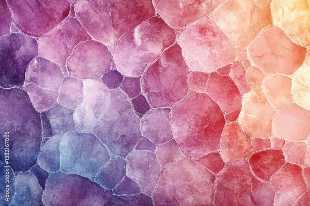 Poster Abstract image of a multicolored stone wall with irregular shapes and a gradient of colors.