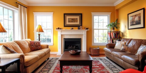 A cozy living room decorated with warm colors and nice furniture