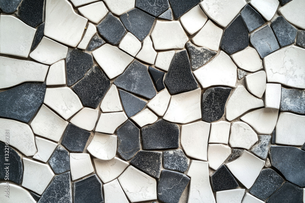 Poster abstract mosaic wall art featuring an irregular pattern of black and white fragmented tiles.