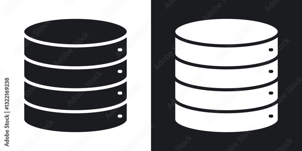 Poster database icons in solid black and white collection