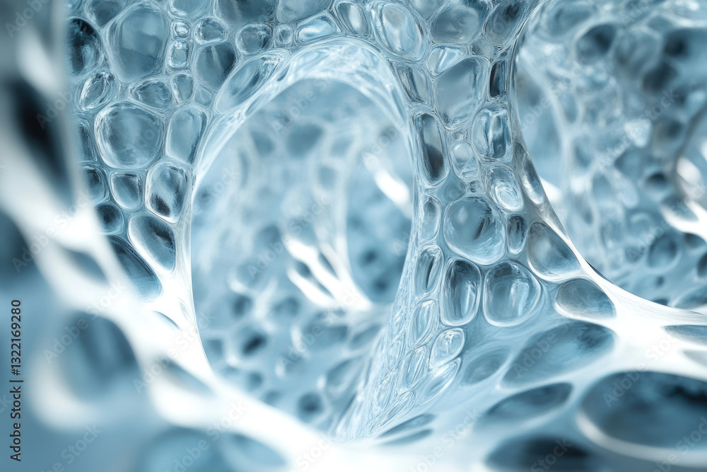 Poster Abstract image depicting a mesmerizing, interconnected network of translucent, bubble-like structures.