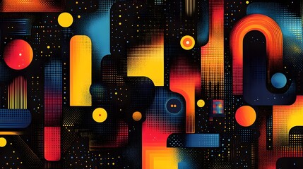 Intricate and Vibrant Seamless Geometric Pattern with Lines and Dots for Artistic Fabric and Wallpaper Designs