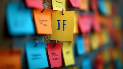 Artistic Display of Conditional Concept 'IF' on Multicolored Sticky Notes for English Language Education