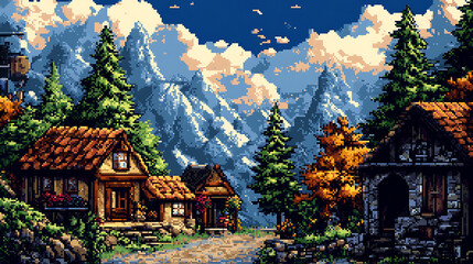 Obraz premium Retro 8-bit and 16-bit Pixel Art Background