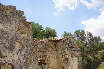 The village of Raftis, abandoned since the 1960s, built by the Venetians around 1400, later served...