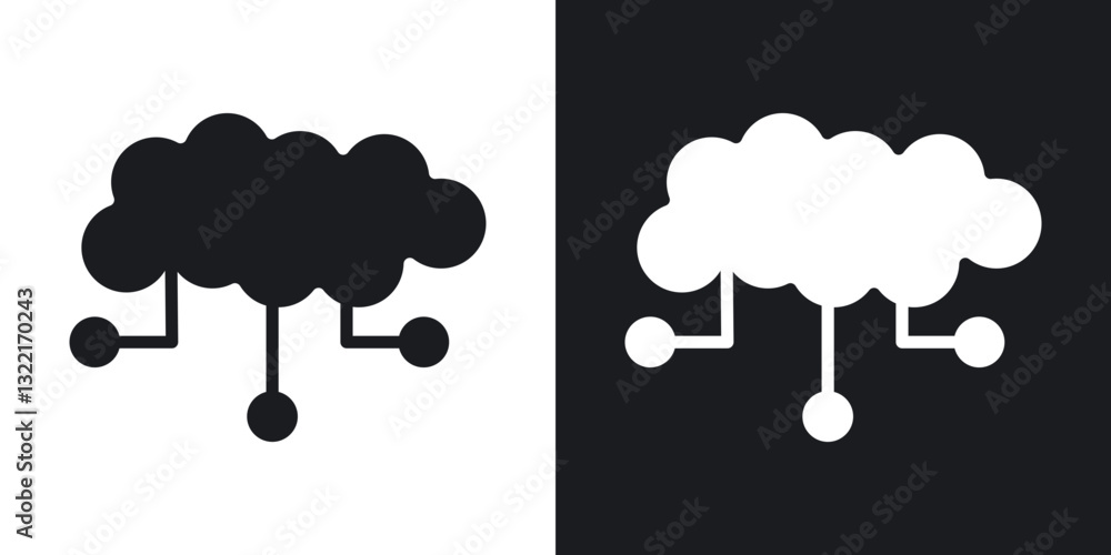 Poster cloud computing icons in solid black and white collection