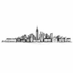 City Skyline Monochrome: A detailed monochrome illustration showcases the iconic cityscape, featuring a collection of towering skyscrapers and diverse architectural styles.