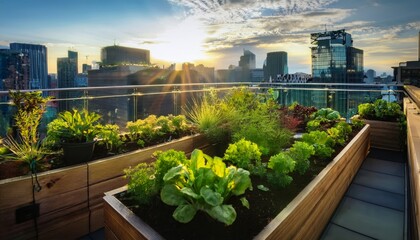 Fototapeta premium vibrant urban garden on a rooftop in the city
