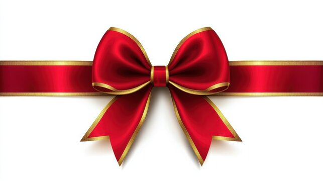Red satin bow with golden details isolated on a white background, Red Christmas bow with golden border, Vector illustration of a red Christmas bow, AI generated