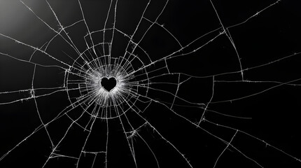 Fototapeta premium Dramatic Shattered Cracked Glass Heart Radial Cracks Black Background