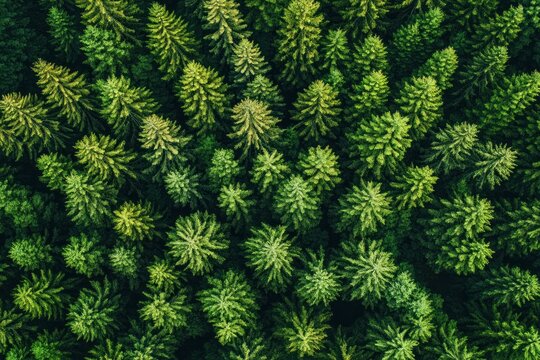 Aerial view of dense evergreen forest canopy