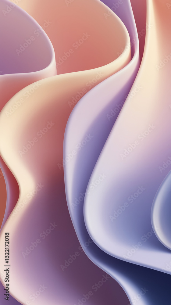 Poster abstract image of pastel-colored, smooth curves and waves, creating a soft and flowing design, showc