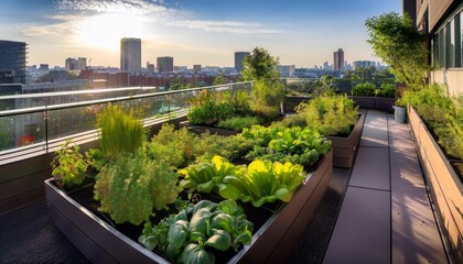 Fototapeta premium vibrant urban garden on a rooftop in the city