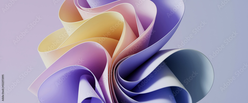 Poster abstract image of pastel-colored paper swirls, creating a dynamic and flowing composition. symbolize