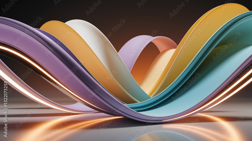 Aufkleber abstract image of pastel-colored curved ribbons with inner glowing lines, creating a dynamic and flo
