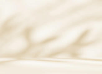 Fototapeta premium Empty brown cream beige room studio with sunlight effect overlay shadow of yucca leaves tree plant for product presentation. Autumn background. Summer tropical backdrop. Cosmetic showroom.