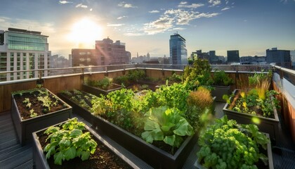 Fototapeta premium vibrant urban garden on a rooftop in the city