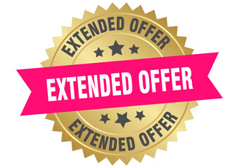 extended offer. extended offer round pink and gold label isolated on transparent background