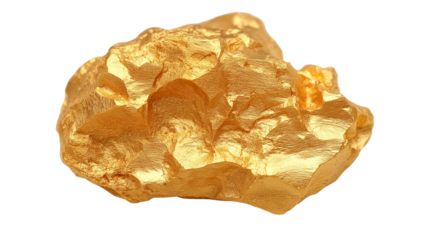 bright gold nugget isolated on white background , transparent png 