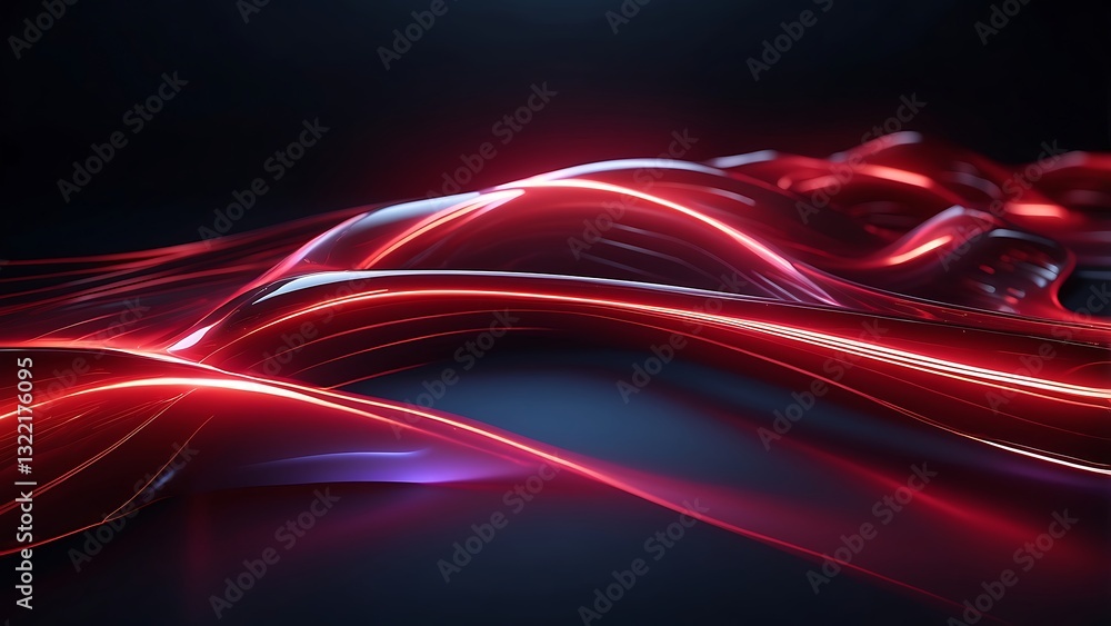 Poster abstract 3d render red speed neon light trail background. generative ai.