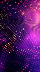 Vibrant purple and orange abstract design showcasing dynamic patterns and glowing particles in a mesmerizing digital landscape