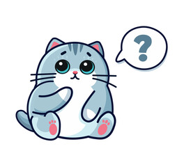 cute cat question thinking idea vector illustration	