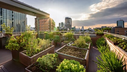 Fototapeta premium vibrant urban garden on a rooftop in the city
