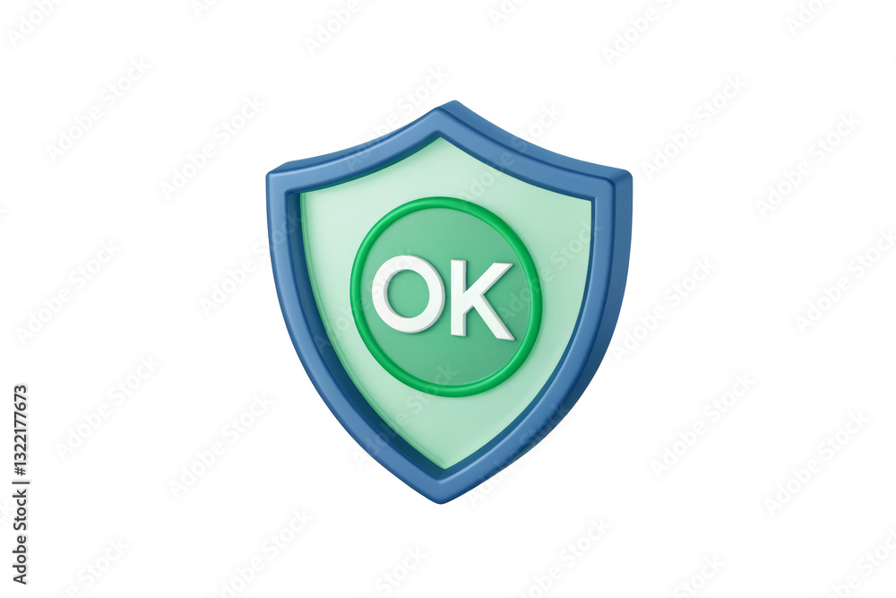 Poster shield-with ok icon-3d-vector-icon isolated on white on transparent background