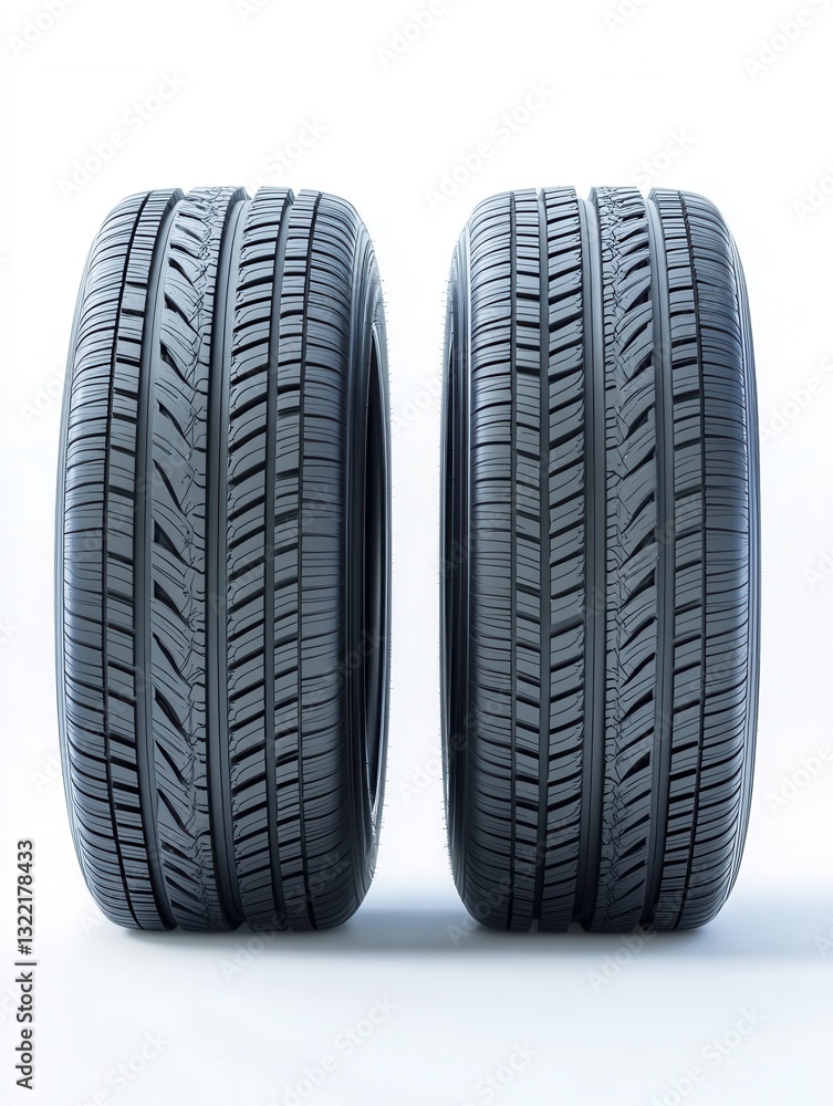 Poster two car tires displaying tread patterns against a white background showcasing durability and design 