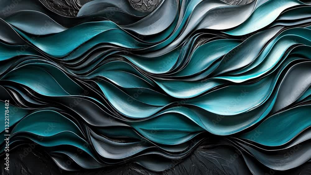 Poster textured waves in shades of teal and black create a dynamic visual experience in modern art