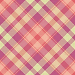 Scratched texture plaid vector, antique textile fabric seamless. Repeating check tartan background pattern in pink and orange colors.