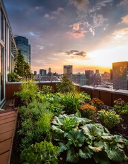Fototapeta premium vibrant urban garden on a rooftop in the city