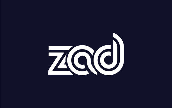 ZAD Creative Unique Modern Letter Logo Design. Stylized logo featuring a unique letter design, presenting abstract minimalist aesthetics and modern appeal.