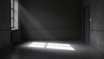 Minimalist Monochrome Empty Room with Negative Space Overlay. Ideal for creating quote graphics, designing minimalist website headers, adding impactful text overlays, presenting product mockups