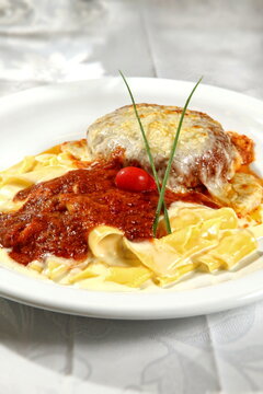 Pappardelle with meat ragu and polpetone