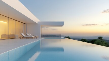 luxury outdoor retreat, luxurious home with infinity pool, stylish outdoor furniture, and sunlit backyard makes a serene oasis