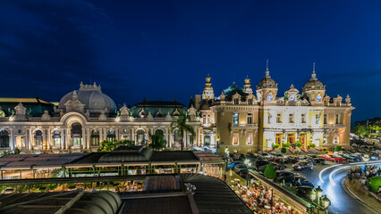 Grand Casino in Monte Carlo day to night timelapse, Monaco. historical building
