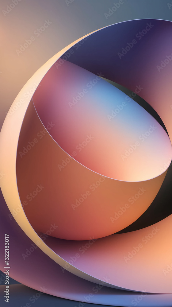 Poster abstract image of curved, pastel-colored shapes creating a dynamic composition, showcasing a sense o