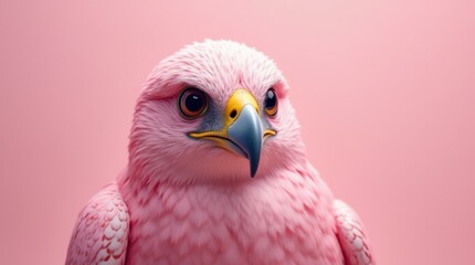Unique Pink Bird With Striking Features Perched Against a Pastel Background